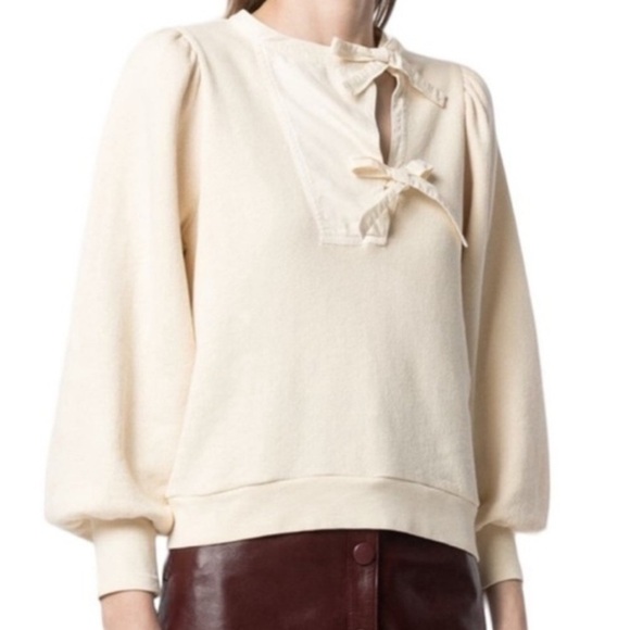 Ulla Johnson Alba Cotton Fleece Cream Sweatshirt Medium - Picture 1 of 13